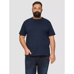 Tricou bărbați big size cu decolteu la baza gâtului și logo, din bumbac, Bleumarin închis (SELECTATI MARIMEA: 2XL)