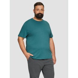 Tricou bărbați big size cu decolteu la baza gâtului și logo, din bumbac, Verde petrol (SELECTATI MARIMEA: 2XL)
