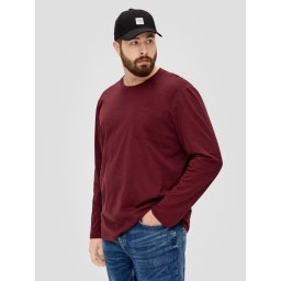 Tricou barbati big size cu maneca lunga, decolteu la baza gatului si buzunar pe piept, Visiniu (SELECTATI MARIMEA: 2XL)