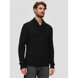 Pulover barbati din tricot cu guler sal, din amestec de bumbac si lana, Negru (SELECTATI MARIMEA: 3XL)