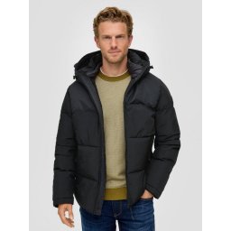 Geaca matlasata barbati, cu gluga si croiala Regular fit, Negru (SELECTATI MARIMEA: 2XL)