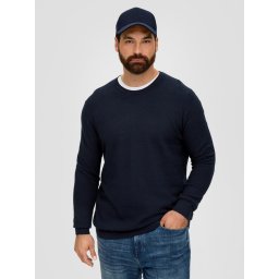 Pulover barbati big size, subtire cu decolteu la baza gatului, Bleumarin (SELECTATI MARIMEA: 2XL)