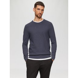 Pulover barbati cu decolteu la baza gatului, Regular fit, Bleumarin inchis (SELECTATI MARIMEA: XL)