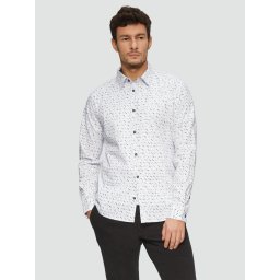 Camasa barbati cu maneca lunga, imprimeu cu picatele si croiala Slim fit, Alb (SELECTATI MARIMEA: M)