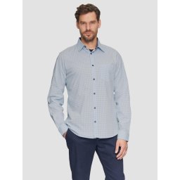 Camasa barbati cu maneca lunga, croiala Slim Fit si imprimeu cu puncte, Albastru deschis (SELECTATI MARIMEA: 2XL)