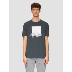 Tricou barbati cu maneca scurta, imprimeu in partea din fata si croiala Regular Fit, Gri inchis (SELECTATI MARIMEA: S)