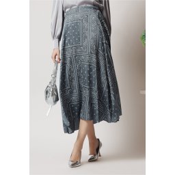 Fusta midi smart-casual din satin gri cu imprimeuri