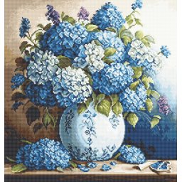 Set goblen de cusut, cu diagrama, Vas cu hortensii, 20x21cm