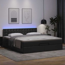 Cadru de pat otoman saltea neagra 160x200cm piele artificiala GartenMobel Dekor