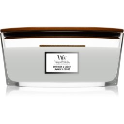 Woodwick Lavender & Cedar lumânare parfumată cu fitil din lemn (hearthwick) 453.6 g