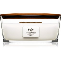 Woodwick Linen lumânare parfumată cu fitil din lemn (hearthwick) 453.6 g