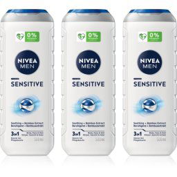 NIVEA MEN Sensitive Gel de duș pentru bărbați ambalaj economic 3 x 500 ml