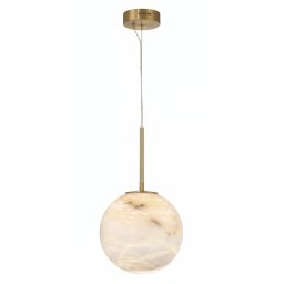 Pendul Kepler QN-KEPLER-1P-M-BG, 15W LED, D30,4 cm, metal auriu, piatră de alabastru
