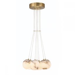 Lustra Kepler QN-KEPLER-7P-BG, 7x7W LED, D45,6 cm, H265,4cm, metal auriu, piatră de alabastru