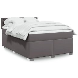 Pat box spring cu saltea, gri, 140x190 cm, piele ecologica GartenMobel Dekor