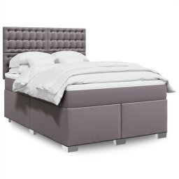 Pat box spring cu saltea, gri, 140x190 cm, piele ecologica GartenMobel Dekor