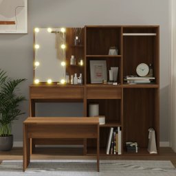 Set de masa de toaleta cu LED, stejar maro, lemn prelucrat GartenMobel Dekor