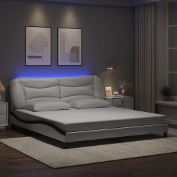 Cadru de pat cu LED, alb si negru, 180x200 cm, piele ecologica GartenMobel Dekor