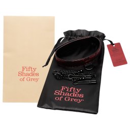 Fifty Shades of Grey - set guler și cleme sâni - piele negru-roșu