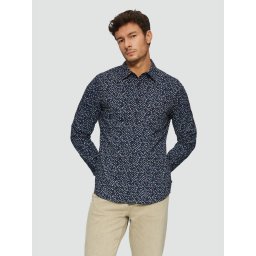 Camasa barbati cu maneca lunga, imprimeu cu picatele si croiala Slim fit, Bleumarin (SELECTATI MARIMEA: XL)