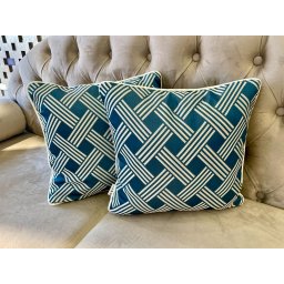 Set 2 FETE de perna Hiko Geometric,tafta fina albastra 2x40x40cm