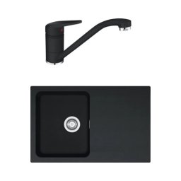 Pachet Franke Chiuveta OID 611 Negru + Baterie Novara Plus Negru, tectonite 78x50 cm, cuva 35x43x18 cm, ventil de 3 1/2”, cleme de fixare, sistem inchidere ventil, baterie pipa joasa 143.0699.184