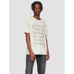 Tricou barbati din bumbac cu imprimeu cu text si croiala Regular Fit, Crem (SELECTATI MARIMEA: M)