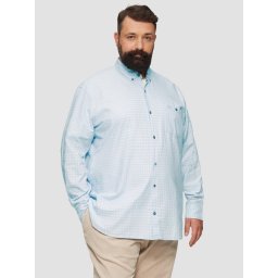 Camasa barbati big sizes, cu maneca lunga si imprimeu in carouri, Regular fit, Albastru deschis (SELECTATI MARIMEA: 3XL)