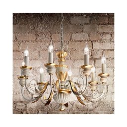 Lustră pe lanț Ideal Lux FIRENZE 8xE14/40W/230V d. 64 cm alb/auriu