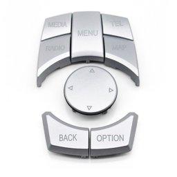 Set 6 Butoane iDrive BMW F01 F02 F06 F07 F10 F11 F12 F13 F15 F16 F25 F26 F30 F31 F32 F33 F34 F35 F36 F82 F83, cu buton Media, Crom