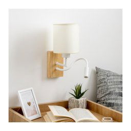Lampă LED flexibilă de perete Brilagi NUBILA WOOD 1xE27/25W/230V + LED/3W stejar/alb/crem