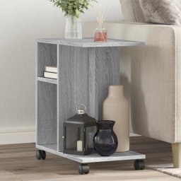 Masa laterala cu roti, gri sonoma 50x30x55 cm lemn prelucrat GartenMobel Dekor