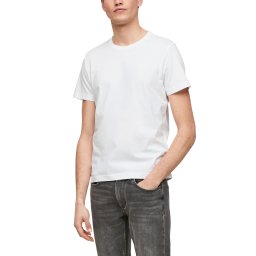 Tricou barbati cu decolteu la baza gatului din bumbac cu logo, Alb (SELECTATI MARIMEA: 2XL)