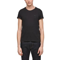 Tricou barbati cu decolteu la baza gatului din bumbac cu logo, Negru (SELECTATI MARIMEA: L)