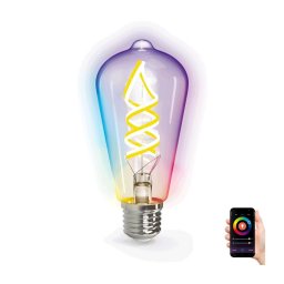 Bec LED RGB+CCT FILAMENT ST64 E27/4,9W/230V 2700-6500K Wi-Fi Aigostar