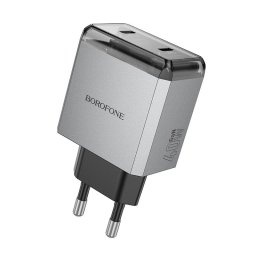 INCARCATOR retea Borofone "BN21", Quick Charge 40W, 2 x USB Type-C, Gri Metal