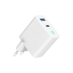 Alimentator retea 220V GEMBIRD, Universal, 1 x USB Type-C D 30W, 1 x USB-A 3.0 QC 30W, Indicator LED, Tehnologie GaN, Alb