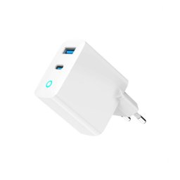 Alimentator retea 220V GEMBIRD, Universal, 1 x USB Type-C D 65W, 1 x USB-A 3.0 QC 18W, Indicator LED, Tehnologie GaN, Alb