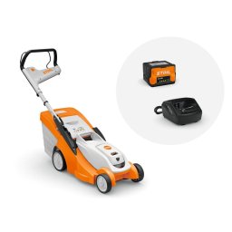 Masina de tuns gazonul STIHL RMA 239 C latime taiere 37 cm cos colector 40 L sistem AK cu acumulator AK 30 si incarcator AL 101