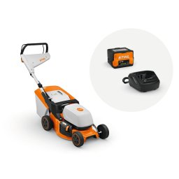Masina de tuns gazonul STIHL RMA 243 latime taiere 41 cm cos colector 52 L cu acumulator AK 20 si incarcator AL 101 sistem AK