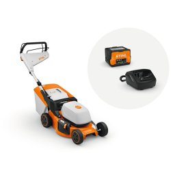 Masina de tuns gazonul STIHL RMA 248.3 T latime taiere 46 cm cos colector 52 L sistem AK cu acumulator AK 30 S si incarcator AL 101