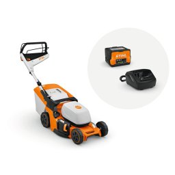 Masina de tuns gazonul STIHL RMA 448 V latime taiere 46 cm cos colector 52 L sistem AK cu acumulator AK 30 S si incarcator AL 101