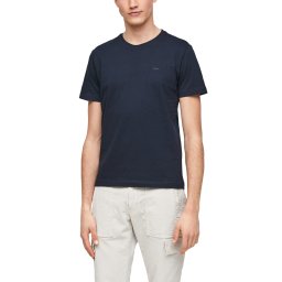 Tricou barbati cu decolteu la baza gatului din bumbac cu logo, Bleumarin (SELECTATI MARIMEA: M)