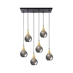 Lustră pe cablu LACRIMA HONEY 6xE27/60W/230V negru/auriu/negru fumuriu