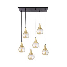 Lustră pe cablu LACRIMA HONEY 6xE27/60W/230V negru/auriu/bej fumuriu