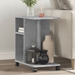 Masa laterala cu roti, gri beton, 50x30x55 cm, PAL GartenMobel Dekor