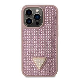 Husa Guess Rhinestones Triangle Metal Logo pentru iPhone 14 Pro Roz