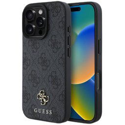 Husa Guess PU 4G Small Metal Logo MagSafe pentru iPhone 16 Pro Max Gri