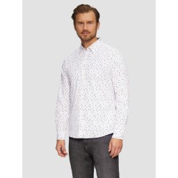 Camasa barbati cu maneca lunga, croiala Slim fit si imprimeu cu fazele luni, Alb (SELECTATI MARIMEA: 3XL)