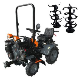 Minitractor Ride-On 4x4 R1200 Evotools Plus cu Motor Diesel KAMA 12CP, Pornire Electrică, Freze de Lucru, Accesorii Complete